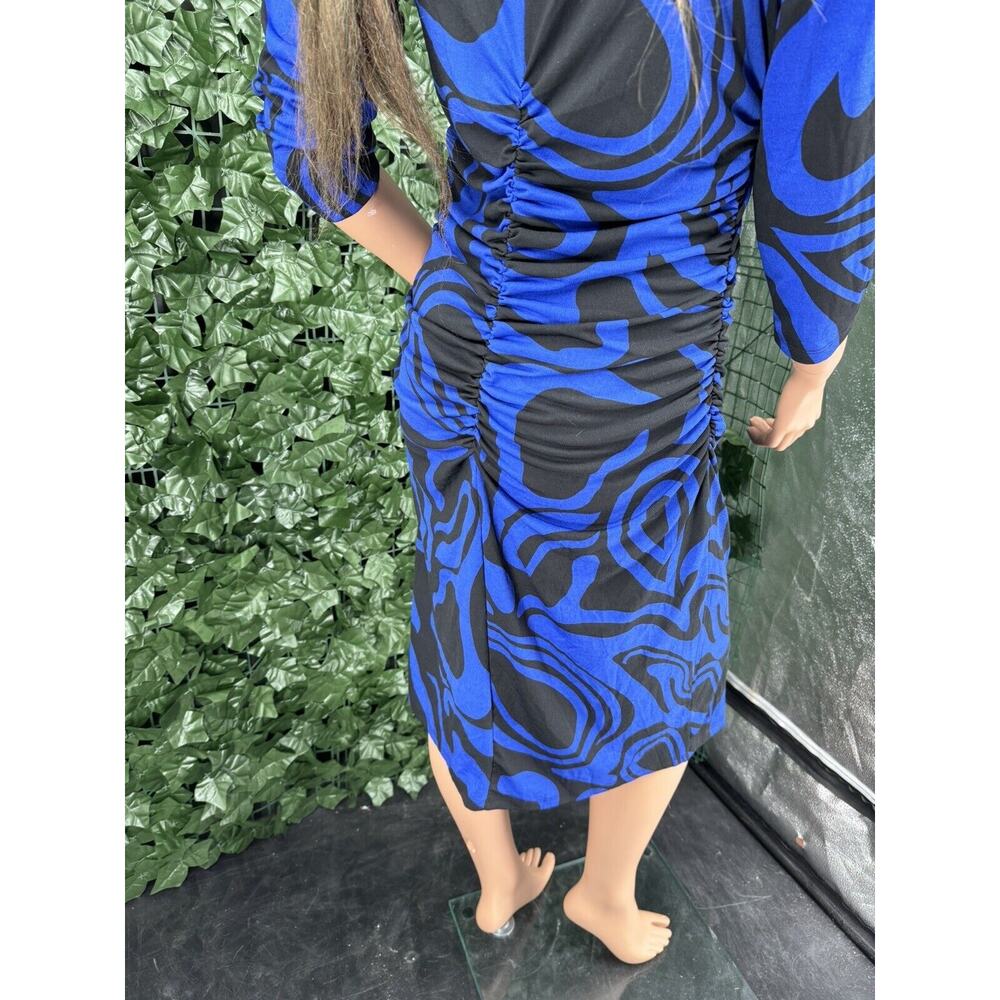 MILANO Royal BLUE & BLACK ABSTRACT LONG SLEEVE DRESS SZ M - Picture 8 of 11